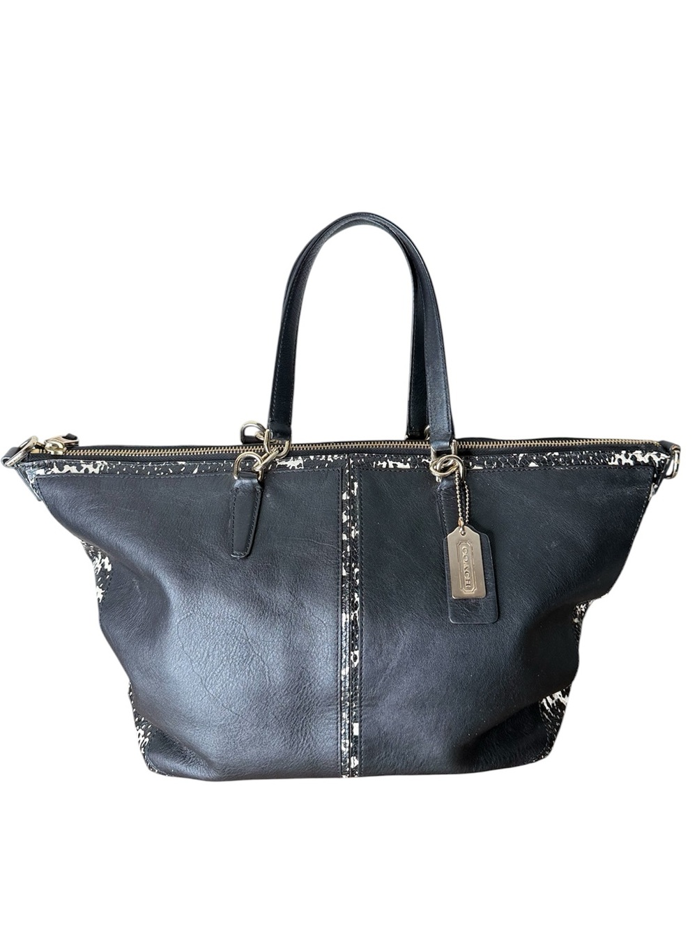 COACH Two Tone Leather Python Snake Bleeker Bag Black White 27984